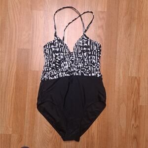 Playa Swim One Piece Lace Up Black White Swimsuit Small 4 / 6
